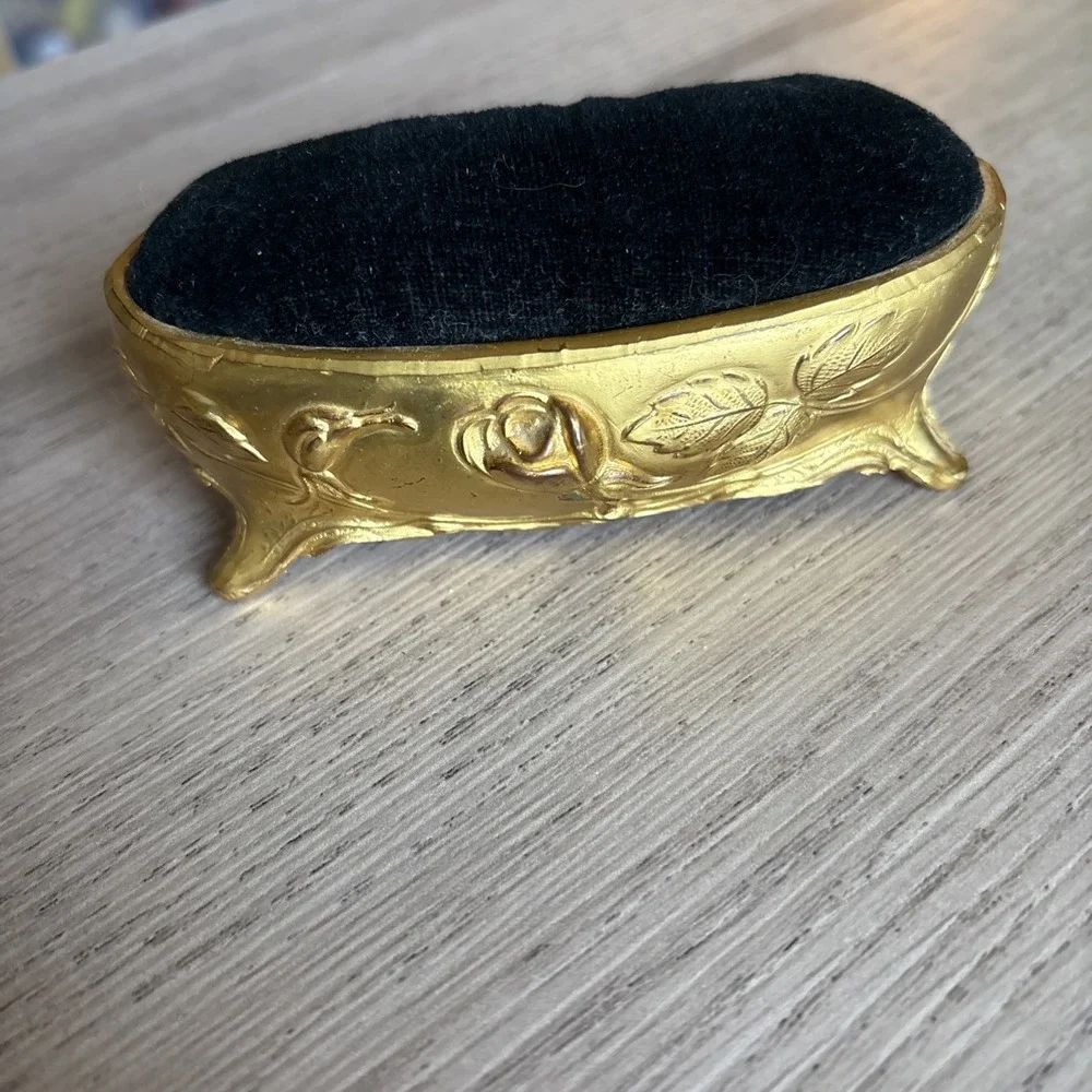 Vintage Gold Colored Bathtub Fabric Covered Padded Sewing Pin Cushion